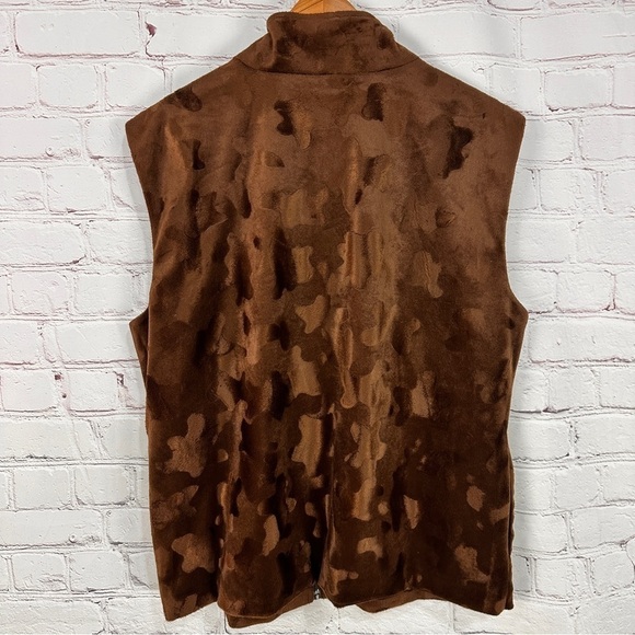 Women’s plus size Vest 1X Brown Full Zip Front Sleeveless Faux Fur Burnout - Picture 4 of 11